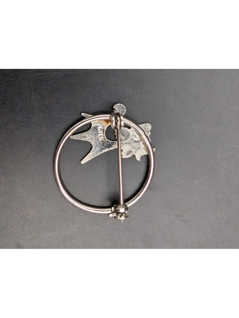 Vintage Sterling Silver Puppy Dog Circle Brooch Mixed Metal Pin STER Mark
